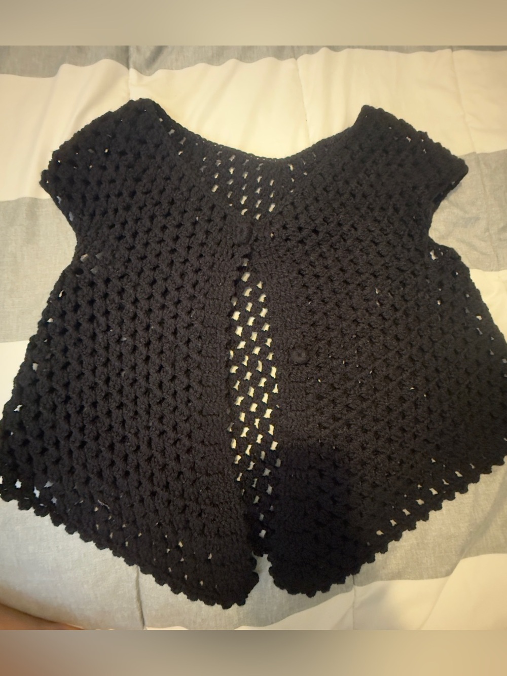 Black Crochet Openwork Women's Sweater Vest